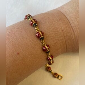Joan Rivers Red Ladybug Enameled Link Bracelet Vintage